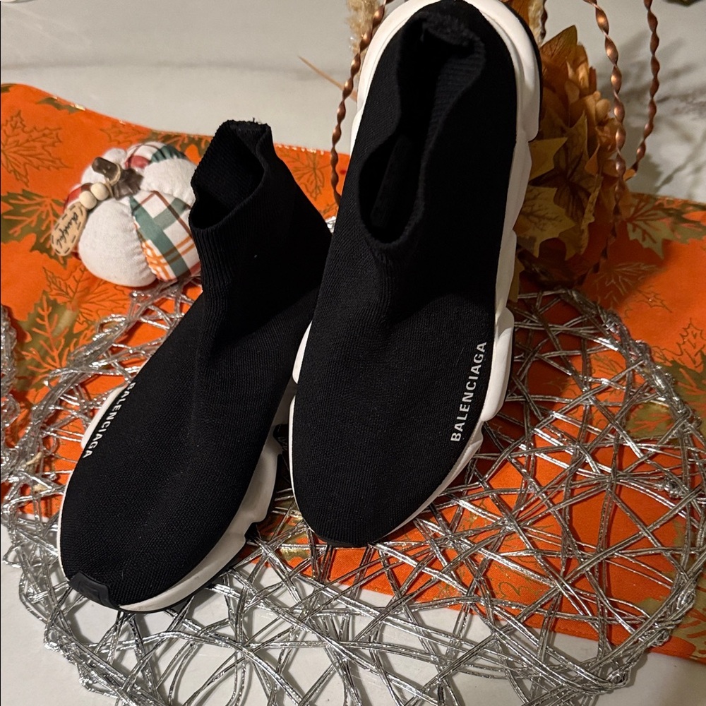 Balenciaga Women's Black and White Sock Sneakers